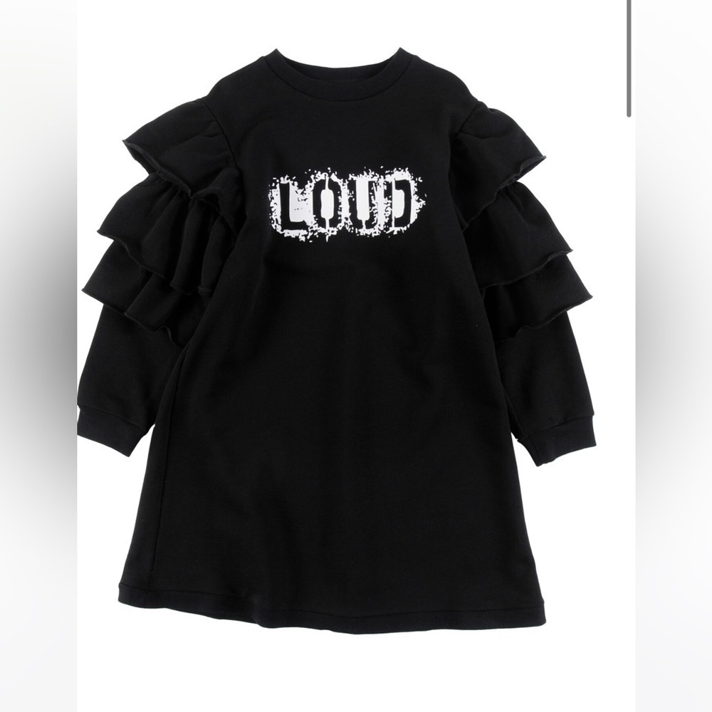 Loud Apparel Sweet Black Sweatshirt Dress Loose Fit Size 12 Ruffle Long Sleeve - Picture 12 of 12